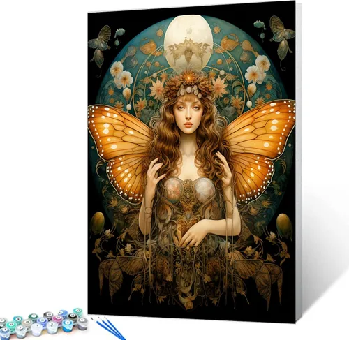 Miniatura 21 de Tucocoo Kit de pintura por números con pinceles y pigmento acrílico sobre lienzo para adultos, estrellas de luna, estilo creativo, proyectos