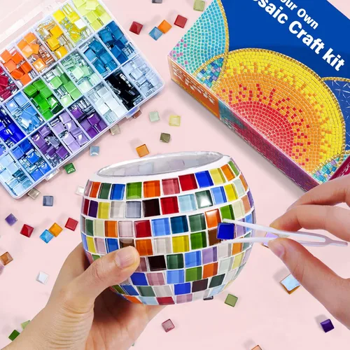 Kit de portavelas de mosaico de vidrio, kits de mosaico de bricolaje para adultos y manualidades para niñas de 8 a 12 años, artes y manualidades