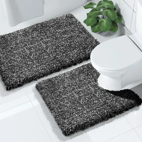 Miniatura 15 de Yimobra Juego de 2 alfombras de baño, alfombra de baño suave y absorbente y alfombra de inodoro en forma de U con respaldo antideslizante, lavable a