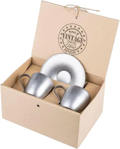 VINTAGEINOX - Taza y platillo vintage Inox DW, regalo, hecho en Japón, cafetería, restaurante, té, café, acero inoxidable, envejecimiento,