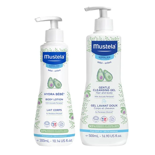 Mustela Set de regalo para la hora del baño para bebés, esenciales para el cuidado de la piel del bebé con aguacate natural, contiene loción