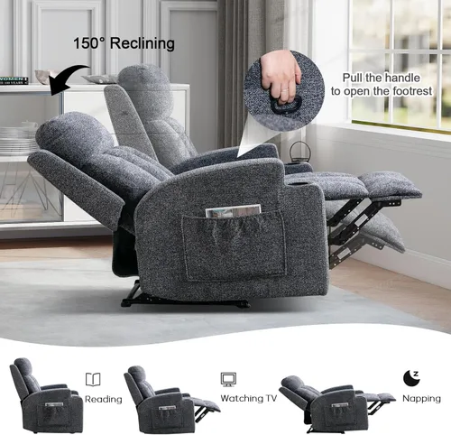 Miniatura 7 de CANMOV Juego de sofá modular reclinable manual, juegos de muebles de tela en forma de L, sofá esquinero modular reclinable y silla reclinable