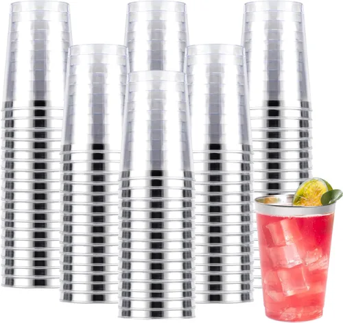 Miniatura 15 de Goodluck 50 piezas de vasos de plástico de 10 onzas para fiesta, vasos desechables plateados, vasos de cóctel de plástico para boda, Acción