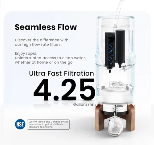 Miniatura 5 de 1.5 G Filtro de agua por gravedad Certificado NSF Filtro de agua para encimera de acero inoxidable AISI 304 2 filtros de carbón Válvula