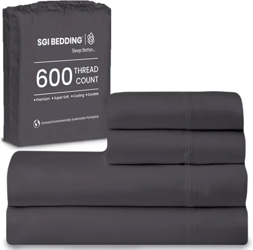 Miniatura 38 de SGI bedding Sábanas de Algodón Egipcio 100% Tamaño Full XL – Juego de Sábanas de 600 Hilos, Suaves, Frescas, Bolsillo Profundo de 16", Ropa de Cama