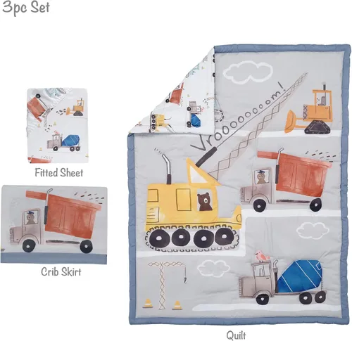 Miniatura 7 de Bedtime Originals Construction Zone - Juego de ropa de cama de 3 piezas para cuna de bebé