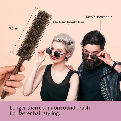 Miniatura 5 de PERFEHAIR Cepillo pequeño redondo de jabalí y cerdas de nailon, 1.8 pulgadas, cepillo de pelo para secar con soplado, rizar, hombres y mujeres
