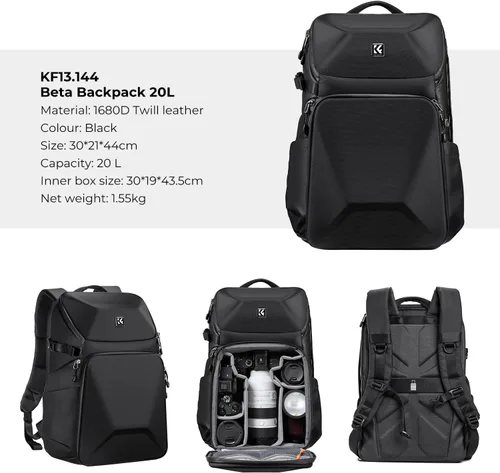Miniatura 8 de K&F CONCEPT Mochila para cámara, carcasa rígida de 20 L, bolsa para cámara de fotografía, funda rígida con soporte para trípode y compartimento