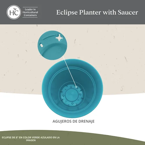 Miniatura 3 de The HC Companies Eclipse Maceta redonda con platillo, maceta para exteriores e interiores con agujeros de drenaje, macetas de plástico ligeras