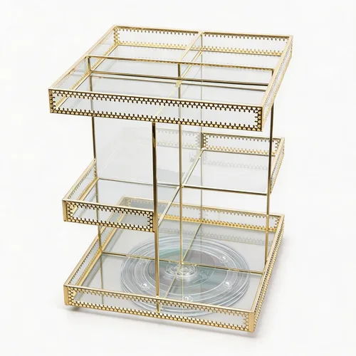 Miniatura 7 de Organizador de cosméticos de vidrio dorado de 3 niveles con rotación de 360 grados, bandeja de perfume giratoria de alta calidad, exhibición