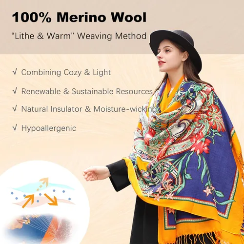 Miniatura 163 de DANA XU Manta de pashmina extragrande 100% de lana merina, bufanda de viaje, bufanda de cachemira para mujer, otoño e invierno, chal de gran