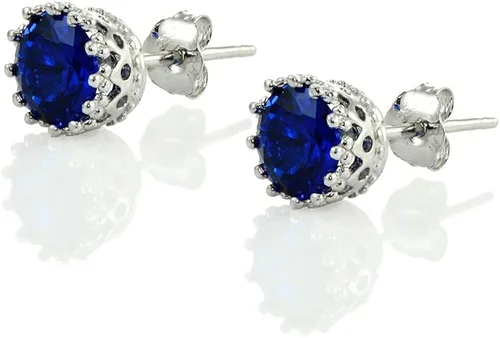 Miniatura 2 de Aretes con pasante de plata esterlina con gema de nacimiento redonda de 6mm, piedra preciosa genuina e imitación