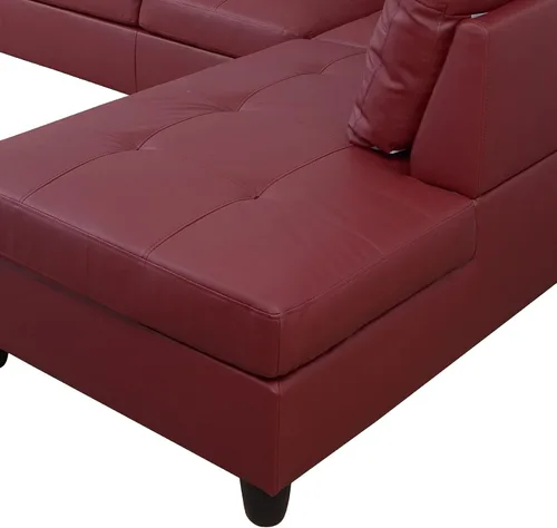 Miniatura 8 de Moderno sofá seccional de cuero en forma de L (rojo, orientado a la derecha)