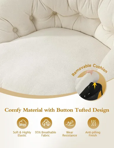 Miniatura 6 de Kidirect Mecedora para Guardería, Mecedoras Modernas Tapizadas para Guardería y Silla de Lectura Redonda con Cojín Removible, Cómoda Mecedora Crema