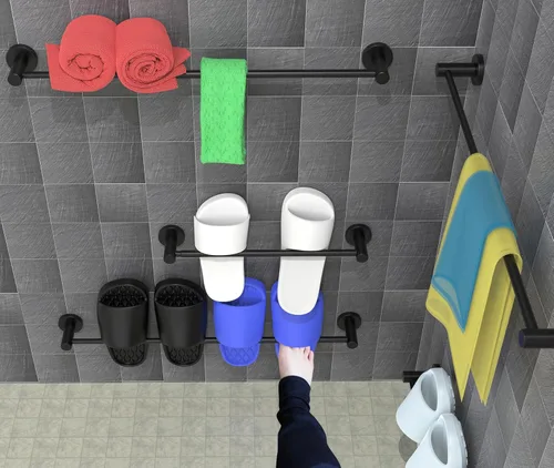 Miniatura 7 de Toallero de baño ajustable negro mate de 16 a 27.6 pulgadas, toallero individual de acero inoxidable 304, soporte para toallas montado en la pared