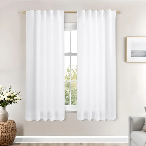 Miniatura 68 de Cortinas de lino azul claro de 90 pulgadas de largo para sala de estar, dormitorio de niñas, guardería, decoración acogedora de verano, bolsillo