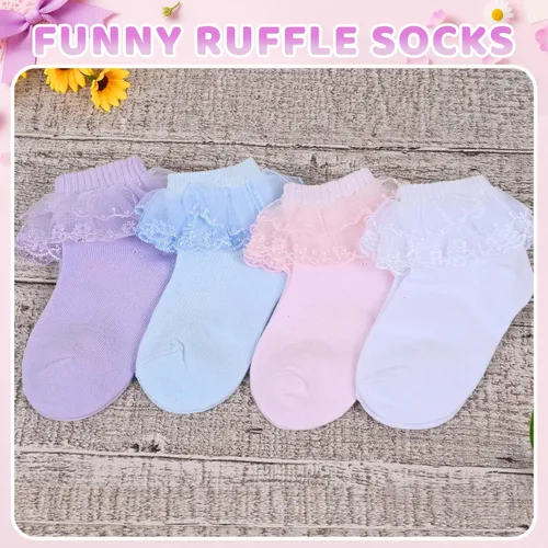 Miniatura 5 de sockfun Calcetines con volantes para bebé, calcetines de encaje con volantes para niños pequeños y niñas