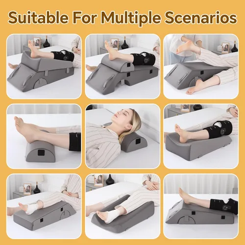 Miniatura 5 de MABOZOO Almohada de elevación de piernas para después de la cirugía, almohada de recuperación de reemplazo de rodilla de 5 alturas con almohadilla