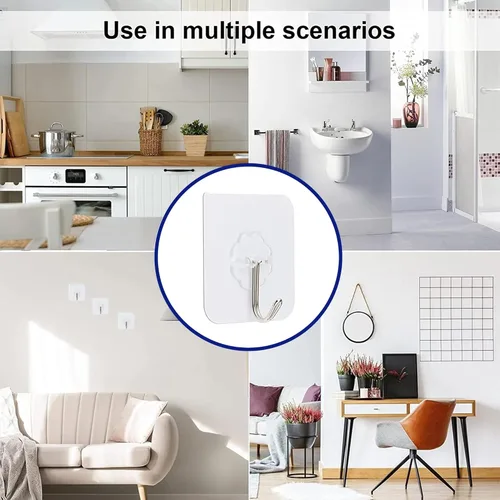 Miniatura 6 de Ganchos adhesivos para colgar, ganchos de pared resistentes, ganchos transparentes autoadhesivos, ganchos impermeables para toallas y abrigos