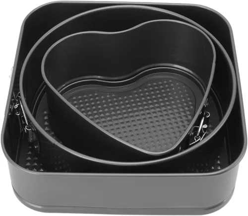Miniatura 3 de Juego de 3 moldes para tartas de acero redondo con forma cuadrada de corazón antiadherente, molde para tartas de queso, parte inferior extraíble