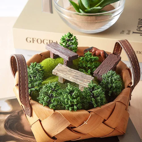 Miniatura 4 de Skylety - 12 piezas de accesorios de jardín de hadas en miniatura, incluye 6 bancos de estilo retro de madera, 6 tocones de raíz artificiales