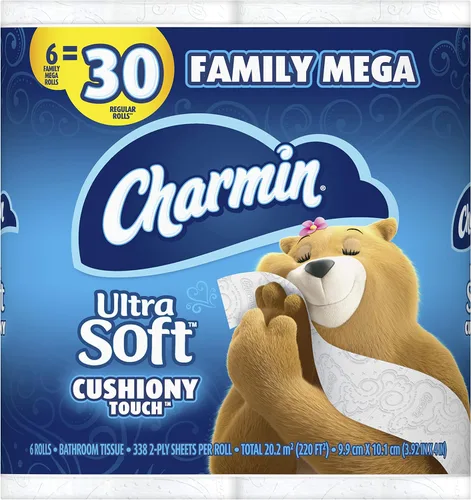 Miniatura 15 de Charmin Papel higiénico ultra suave y acolchado al tacto, 30 familias Mega = 153 rollos regulares, 2 capas, blanco