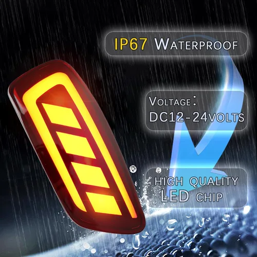 Miniatura 6 de Reflectores LED rojos para parachoques trasero, luz trasera de freno antiniebla, lámparas de señal de giro secuencial, accesorios compatibles