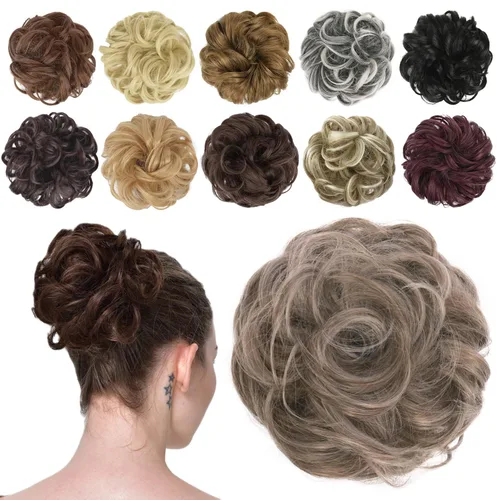 Miniatura 34 de FESHFEN Pieza de Cabello de Moño Desordenado - Extensiones Elásticas Onduladas Rizadas de Moño Scrunchies Sintético Chignon Postizos para Mujeres