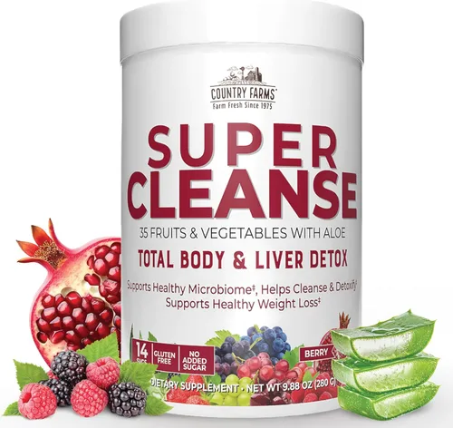 Country Farms Super Cleanse, Super Juice Cleanse, apoya el sistema digestivo saludable, 34 frutas y verduras con aloe, promueve la desintoxicación