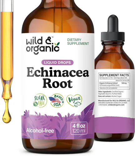 Miniatura 10 de Wild & Organic Tintura de equinácea - Suplementos de drenaje inmune y linfático - Gotas líquidas de hierbas de equinácea - Agregar al té - Extracto