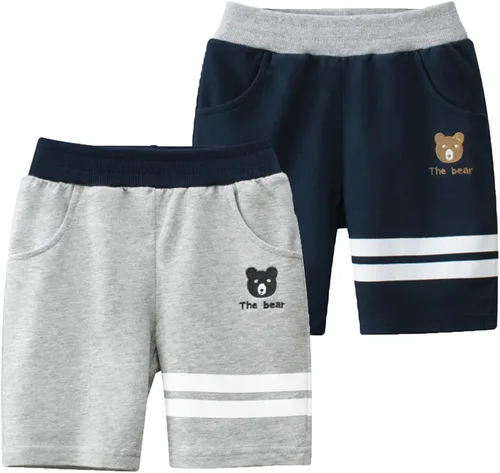 Paquete de 2 pantalones cortos deportivos de punto de verano para niños y niñas, pantalones cortos suaves casuales para bebés