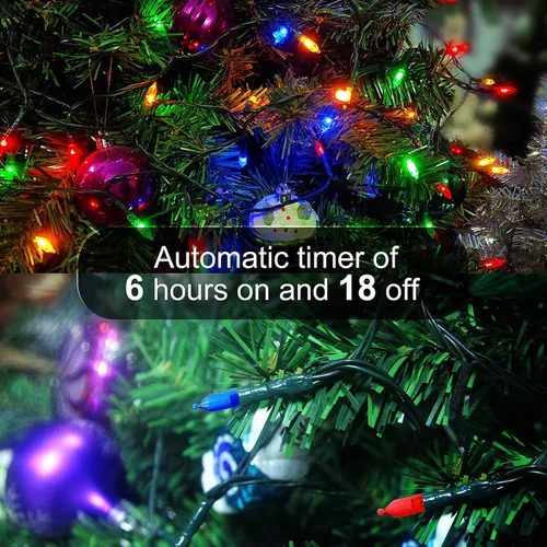 Miniatura 5 de ASENEK Tira de luces LED de Navidad, 33 pies, 100 luces LED para exteriores con temporizador y 8 modos, 3AA funciona con pilas, impermeable