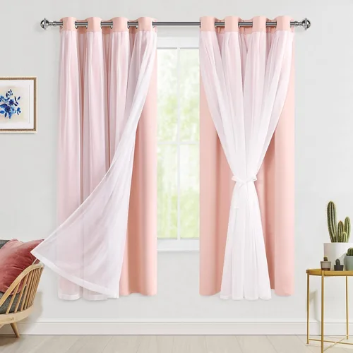 Miniatura 13 de Hiasan Cortinas opacas con superposición transparente, aislamiento térmico para mezclar y combinar de doble capa, cortinas de oscurecimiento de Beige