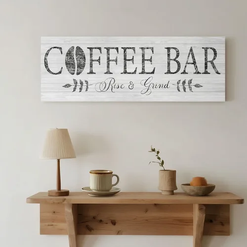 Miniatura 3 de Letrero de café Rise & Grind, arte de impresiones en lienzo inspiracional para decoración de cocina, casa de campo, estante, mostrador, bar