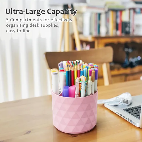 Miniatura 2 de Organizador de escritorio Nuozme, soportes giratorios de 360 grados para bolígrafos y lápices, organizador de bolígrafos con patrón de diamante y 5