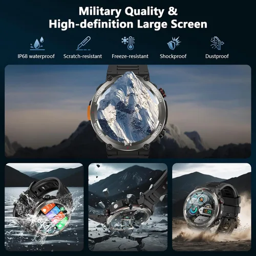 Miniatura 2 de IOWODO Reloj inteligente militar para hombre, batería de 100 días de duración, rastreador de actividad física con linterna LED / brújula, monitor