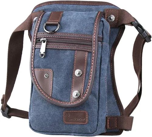 Miniatura 2 de Bolsa de pierna caída para motocicleta, lona duradera con múltiples bolsillos, cintura máxima de 56 pulgadas, Azul oscuro, Moda