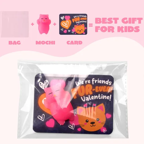 Miniatura 7 de JOYIN 36 paquetes de tarjetas de regalo para el día de San Valentín con juguetes esponjosos Mochi que brillan en la oscuridad, 9 diseños de juguetes