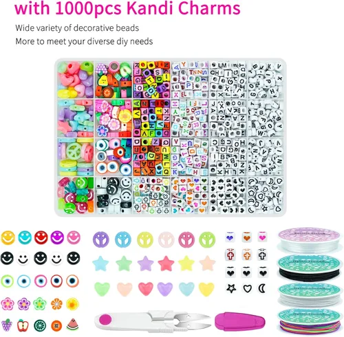 Miniatura 7 de Kit de 5 cajas para hacer pulseras, cuentas de poni, 96 colores, 3500 cuentas Kandi para pulseras con 800 cuentas de letras, pulseras de amistad