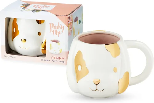 Taza Pinky Up Penny con cachorro, taza de café bonita para los amantes de los perros, con 16 oz de capacidad, y accesorio para té, de cerámica