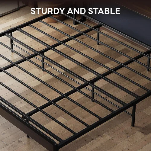 Miniatura 9 de LIKIMIO Marco de Cama King con Cabecero, Marco de Cama King de Madera Oscura con Soportes Fuertes, Resistente, Sin Ruido, No Necesita Somier, Nogal