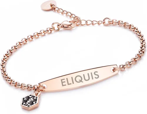 Miniatura 84 de LinnaLove - Pulsera de identificación de alerta médica con cadena Rolo simple pregrabada para mujer
