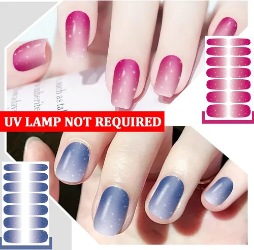 Miniatura 3 de 16 hojas de calcomanías de esmalte de uñas, envolturas de uñas completas con purpurina, tiras de esmalte de uñas de color sólido, tiras de uñas