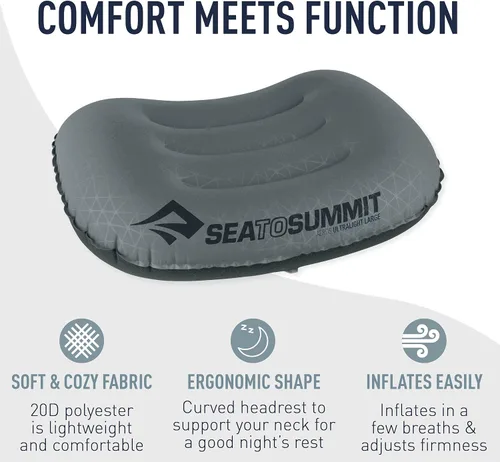 Miniatura 5 de Sea to Summit Aeros - Almohada inflable ultraligera para acampar y viajar, regular (14.2 x 10.2), color gris