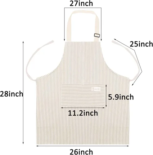 Miniatura 5 de Paquete de 2 delantales ajustables con 2 bolsillos de algodón y lino para cocinar, delantal de chef para mujeres y hombres multi