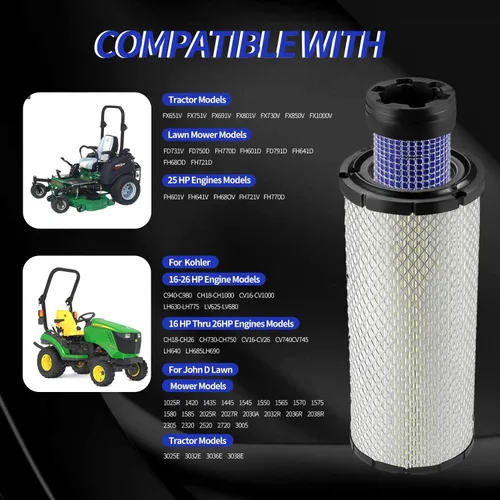 Miniatura 7 de Para Kawasaki 11013-7044 y 11013-7045 Limpiadores de filtro de aire interior y exterior Combo OEM para Donaldson Kohler 25-083-01-S P821575 y P822858