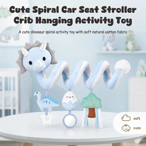 Miniatura 2 de Stuffed Juguetes de asiento de coche en espiral, asiento de automóvil infantil de dinosaurio, juguetes sensoriales de alto contraste, accesorios