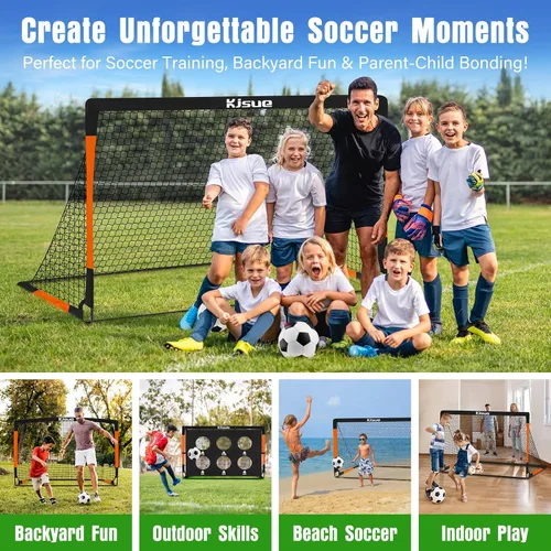 Miniatura 7 de Juego de portería de fútbol infantil para patio trasero – 2 porterías de fútbol de 6 x 4 pies, equipo de entrenamiento, red de fútbol para niños