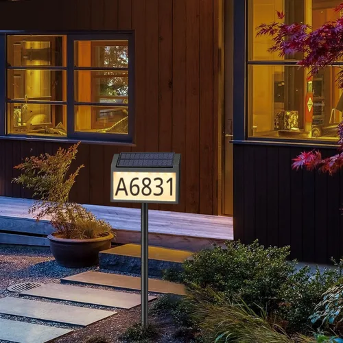 Miniatura 8 de MAXvolador Letrero de dirección solar iluminado, números de casa impermeables, placas de dirección iluminadas con luces LED solares con estacas, 3