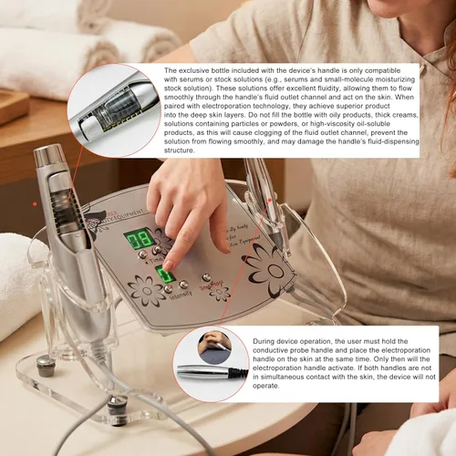 Miniatura 7 de Elitzia ETF49E Dispositivo facial de electroporación sin aguja, máquina de belleza facial importadora de iones de mesoporación, eliminación